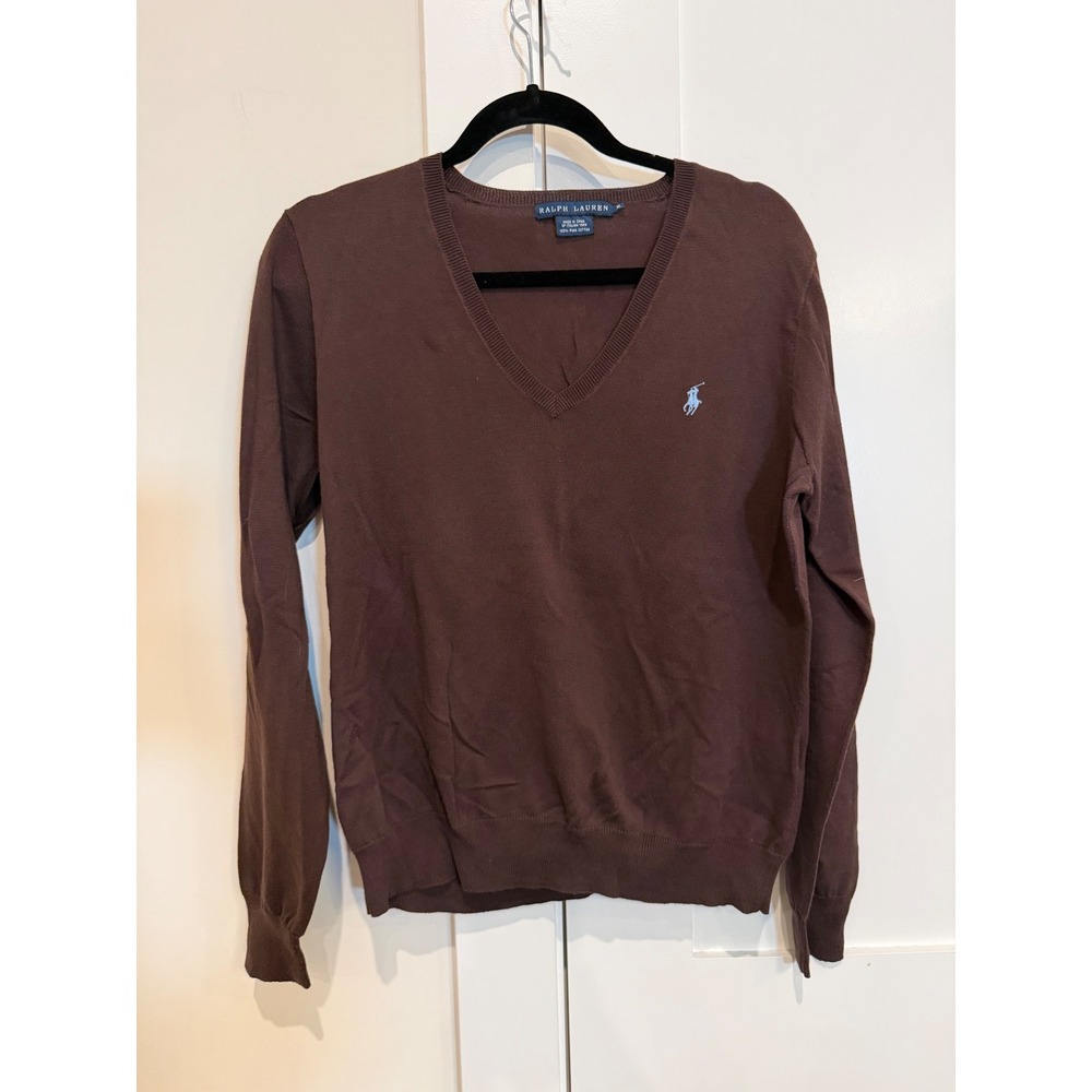 Ralph Lauren V-Neck Sweater Women XL Brown Excellent Pima Cotton Preppy Vintage - Picture 11 of 11